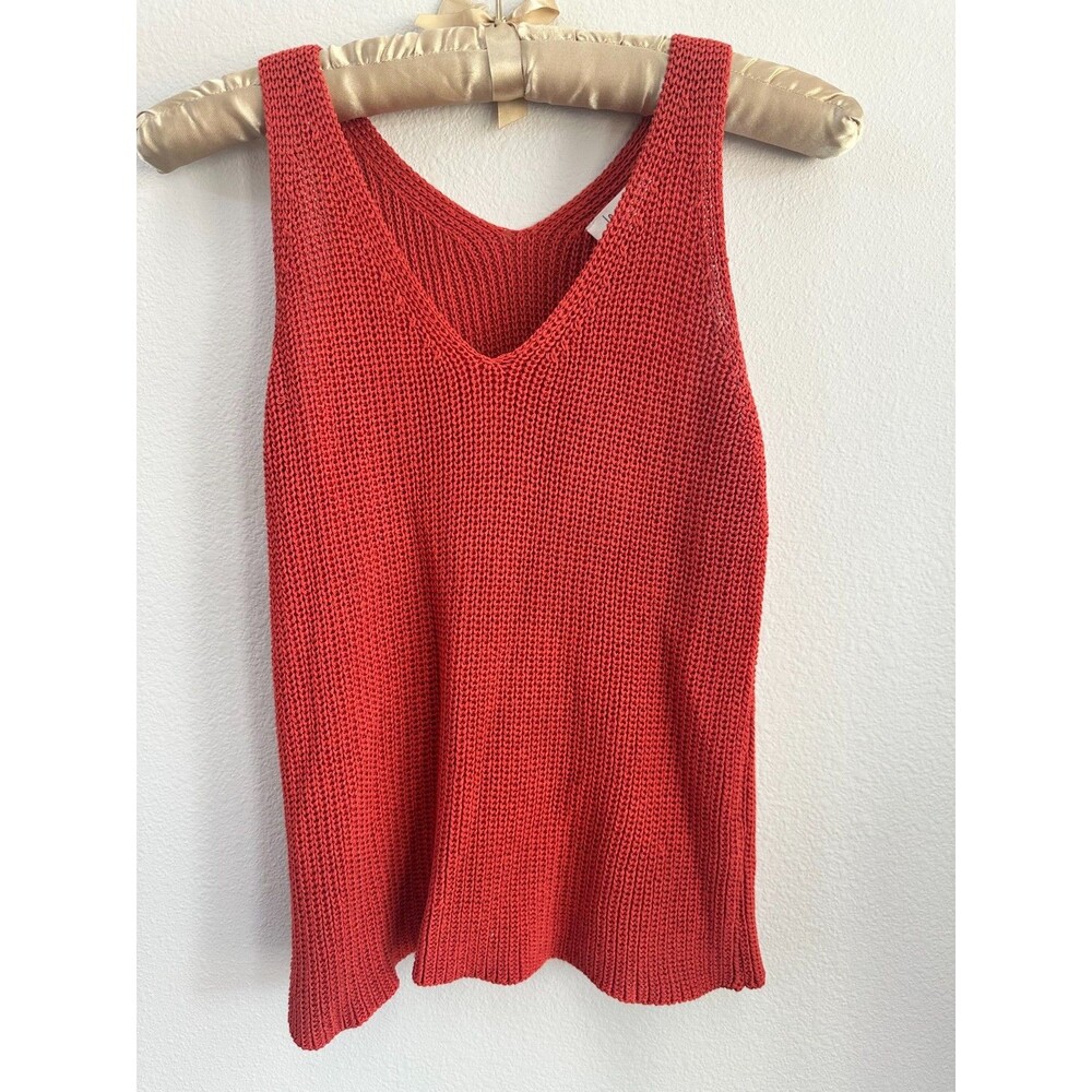 La Miel Womens Rust Orange V Neck Sweater Tank Top Sleeveless large